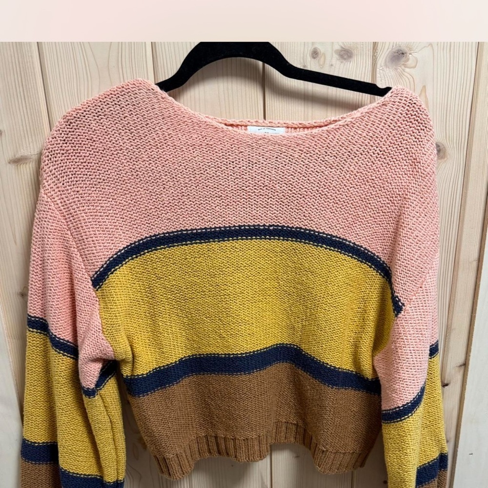 Billabong Pink, Yellow, and Brown Striped Sweater